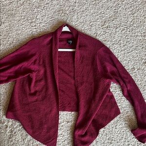 Eileen Fisher Deep Red Wool Open-Front Cardigan